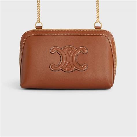 Women's Clutch on chain cuir Triomphe in textile with Triomphe 